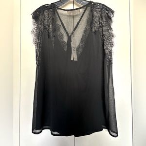 NWT Lovestitch Black Lace Cap Sleeve Blouse – Size S – Romantic & Effortlessly C